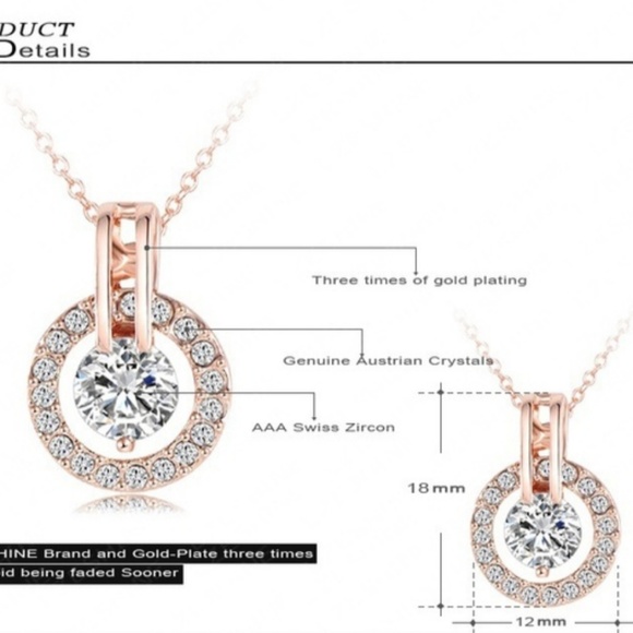 New 18k Rose Gold Austrian Crystal Necklace - Picture 3 of 4
